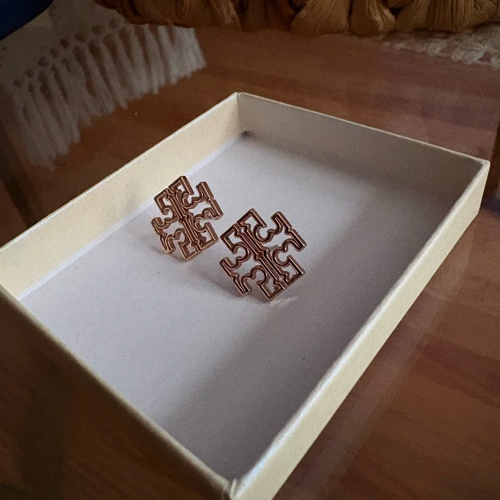 Tory Burch Rose Gold Geometric Cross Stud Earrings